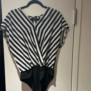 Black and White Striped Women's Top